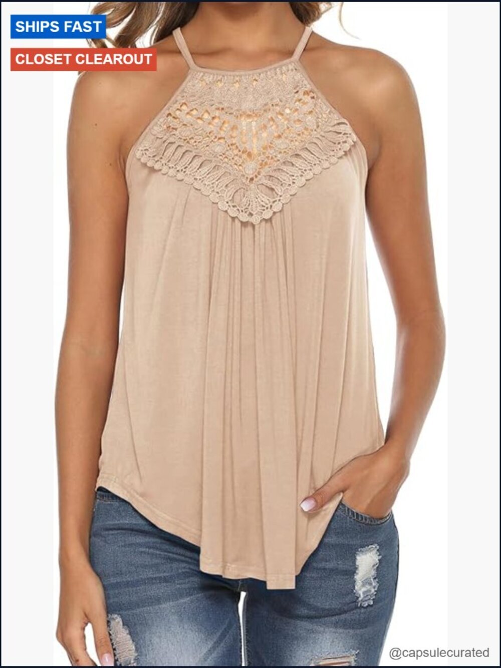 Women's Sleeveless Crochet Halter Tank Top Flowy